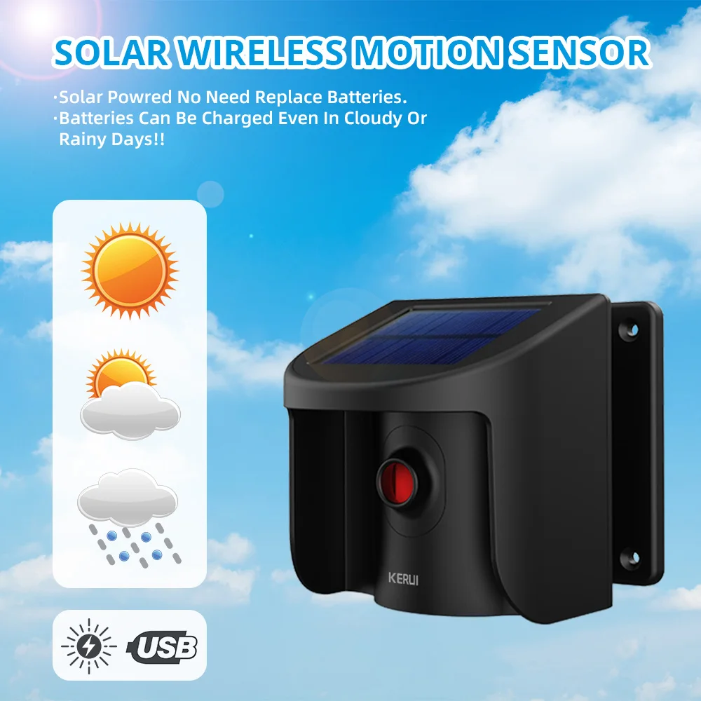 Imagem -02 - Wireless Outdoor Driveway Sistema de Alarme Smart Home Solar Powered Pir Detector de Movimento Infravermelho Intempéries Segurança Kerui-dw9