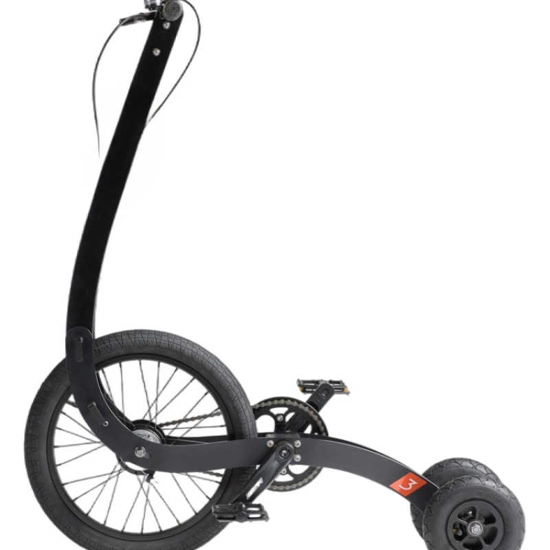 Half standing upright bicycle with no seat, three wheeled sports bike, foldable commuting bicycle