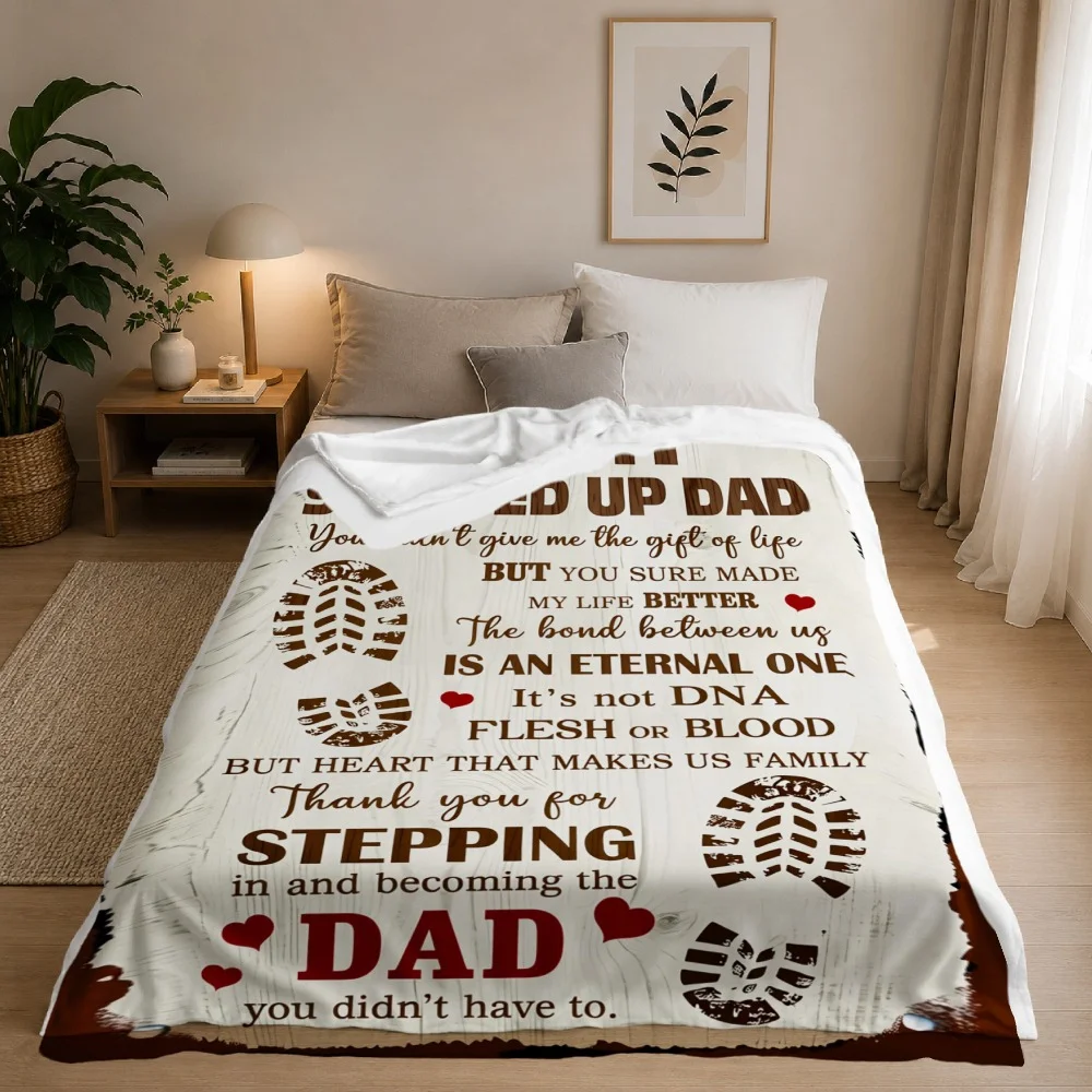 1pc To My Stepped Up Dad Personalized Warm Flannel Blanket Gift For Stepfather Father's Day Throw Blanket