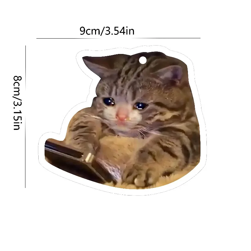 Car Air Freshener Crying Tabby Cat Hanging Scent Card for Car Interior Decor Rearview Mirror Ornament Gift