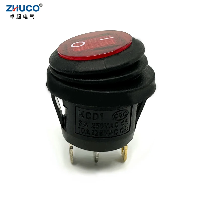 1PC KCD2-101NF-3P-R 220V Red LED ON-OFF 3 Pins SPDT Snap-in Waterproof Sealed Round Power Rocker Switch 6A/250VAC 20mm Mounted