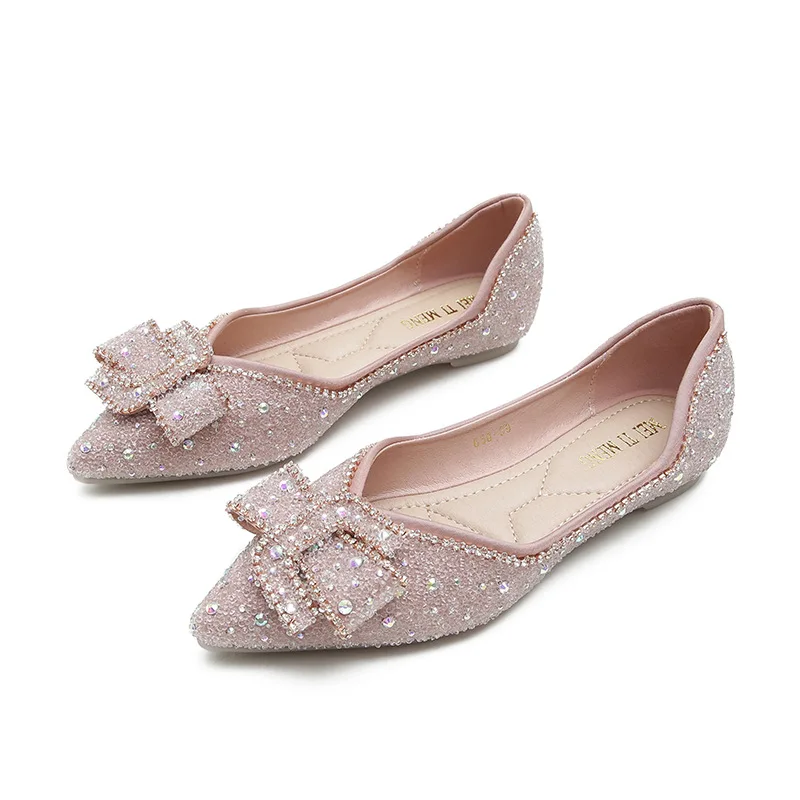 luxury Pointed toe shoes women 2022 new summer shallow rhinestone flat shoes comfortable soft bottom plus size 43 women's shoes