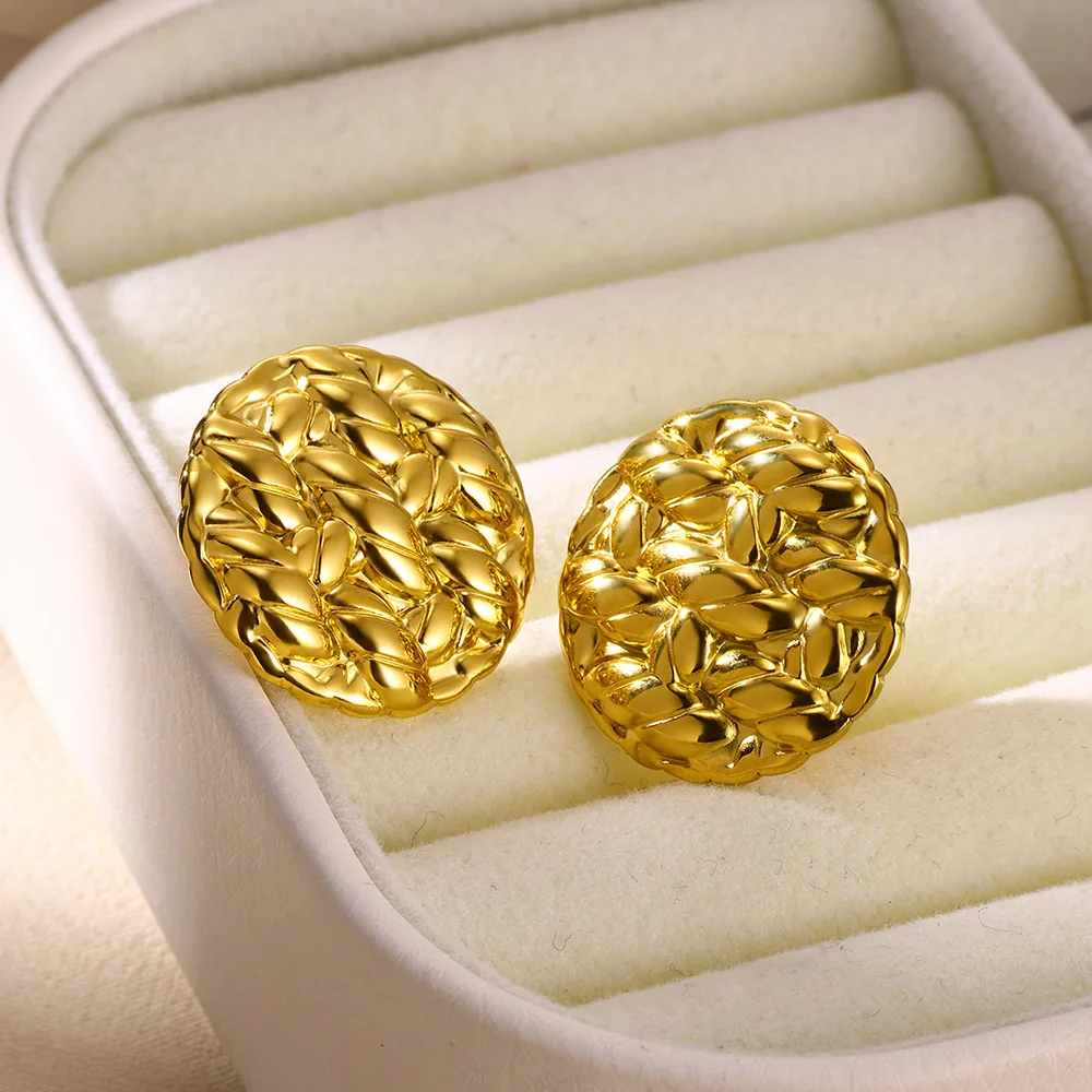 2024 Trend Stainless Steel Round Sun Flower Earrings Classic Gold Color Piercing Earring Minimalism Irregularly Jewellery Women