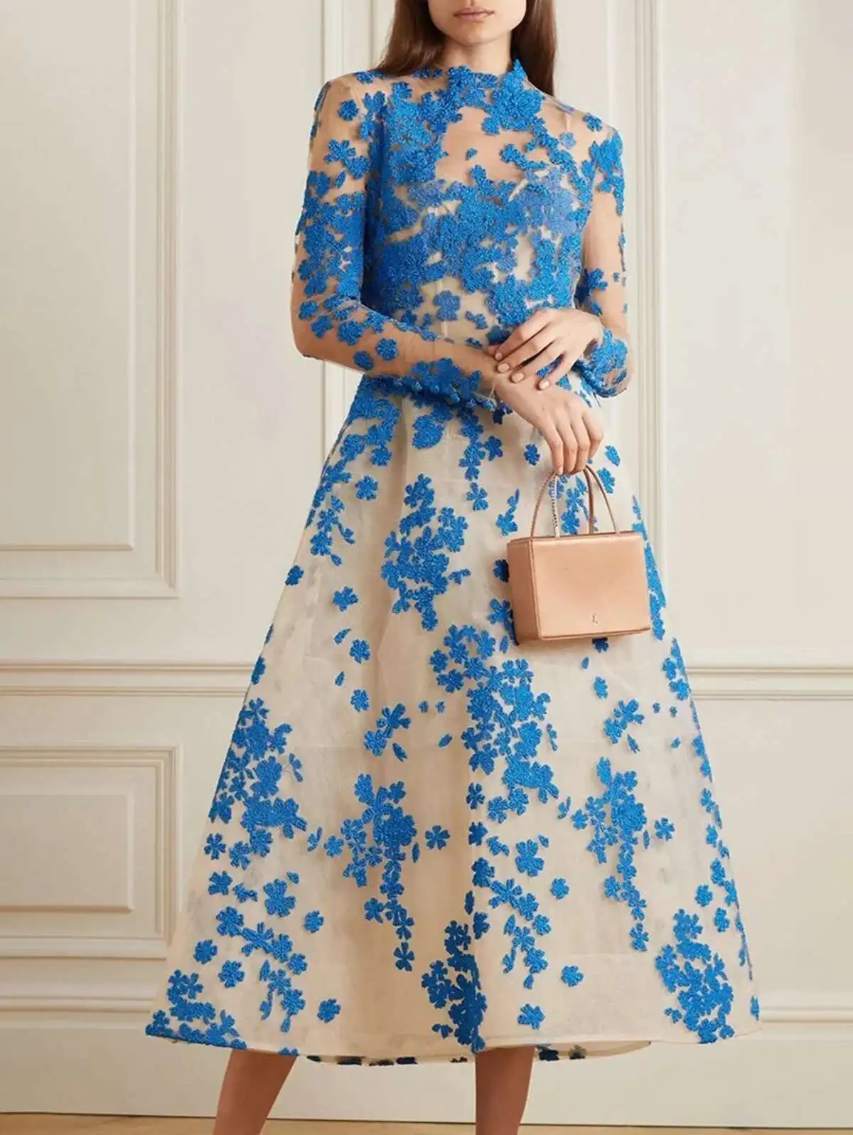 Abito longuette da donna elegante a maniche lunghe con vita stretta e stampa Ral pieghettata AE BabYoung Casual Party Wedding Guest 2025