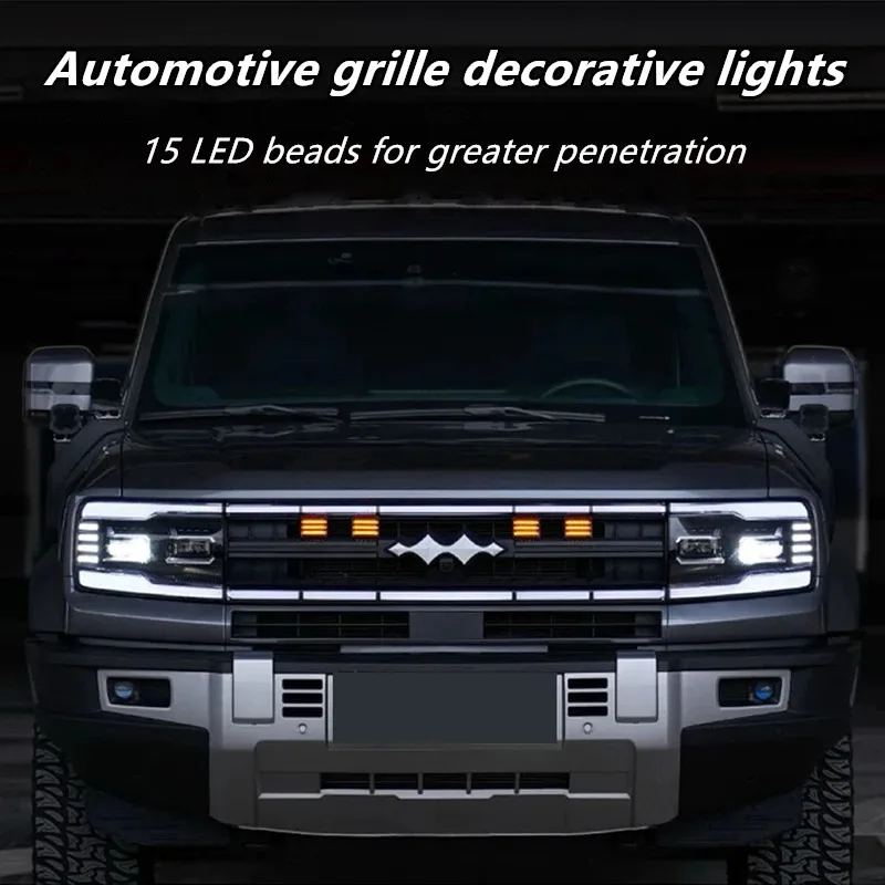 

For BYD Leopard 5 Grille Yellow LED Pod Lights Front Bumper Square Flashing Warning Decorative Lamps Modified