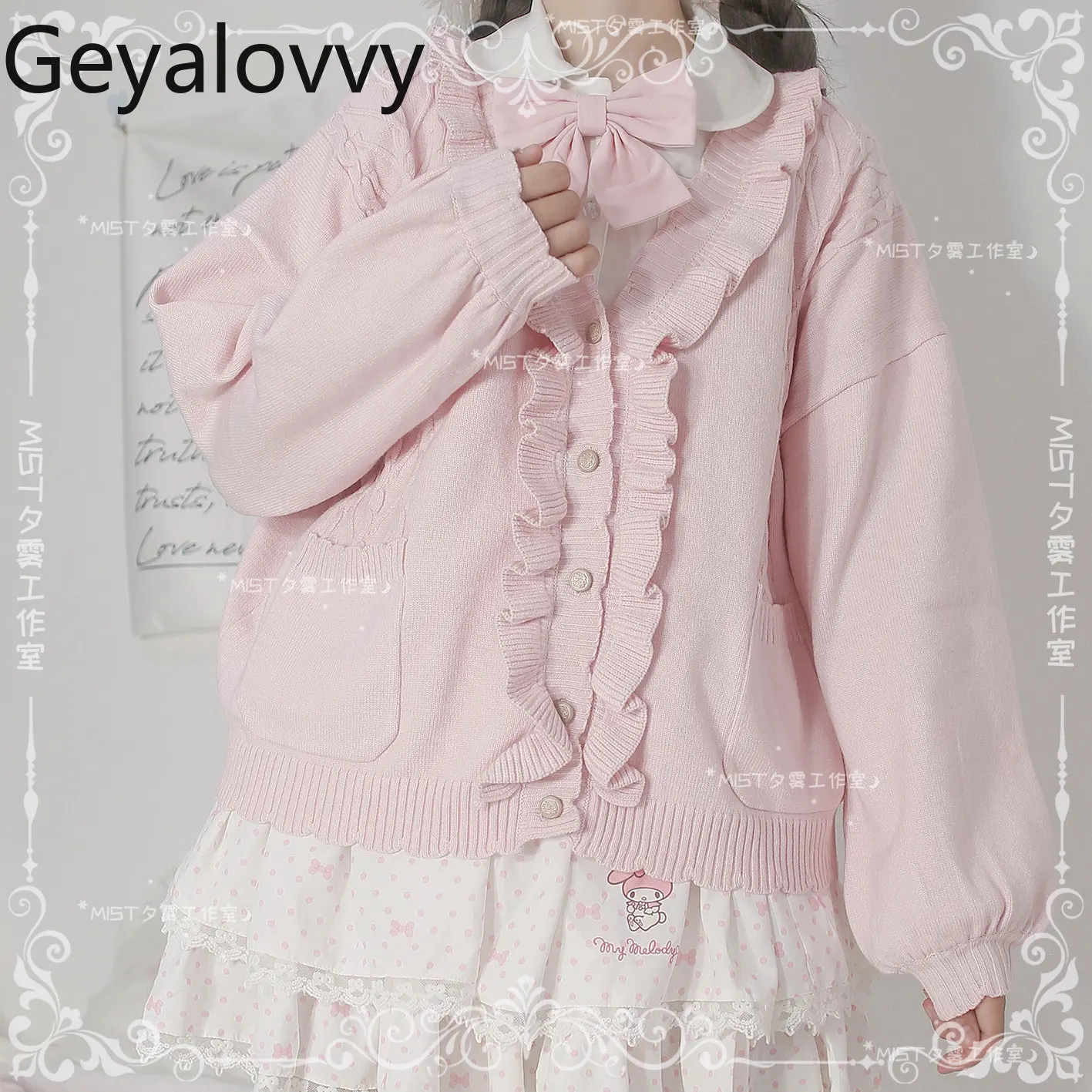 

Original Lolita Style Outwear Jk Cardigan Girl Knitting Sweaters Autumn and Winter Puff Sleeves Sweater Tops for Women