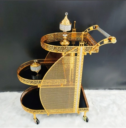 High-end Light Luxury Retro Middle East Trolley Dessert Restaurant Cart Tea Food Delivery