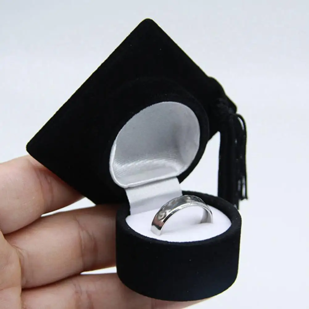 Proposal Ring Box Graduation Hat Display Flannel Jewelry Storage Box Ring Organizer Case Graduation Ring Gifts Box Packaging