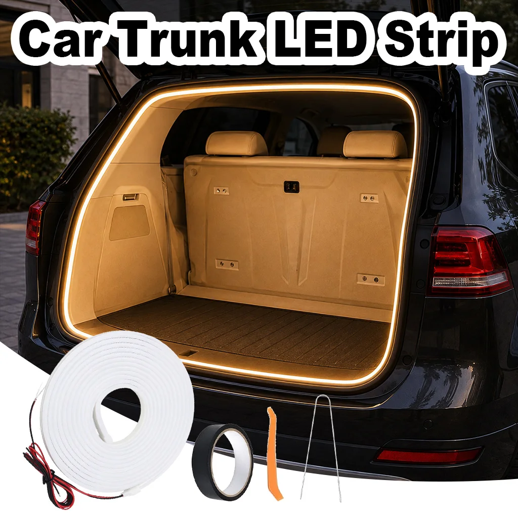 Car LED Strip Light 4m Length Automatic On/Off Warm White 5 Cm Cutting Segments Scratch Resistant Embedded Rubber Seal Mounting