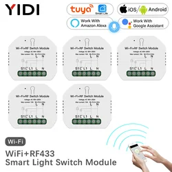 Mini DIY WiFi RF433 Smart Relay Switch Module, 1 Gang 1/2 Way Smart Life Tuya App Remote Control, Work with Alexa Google Home