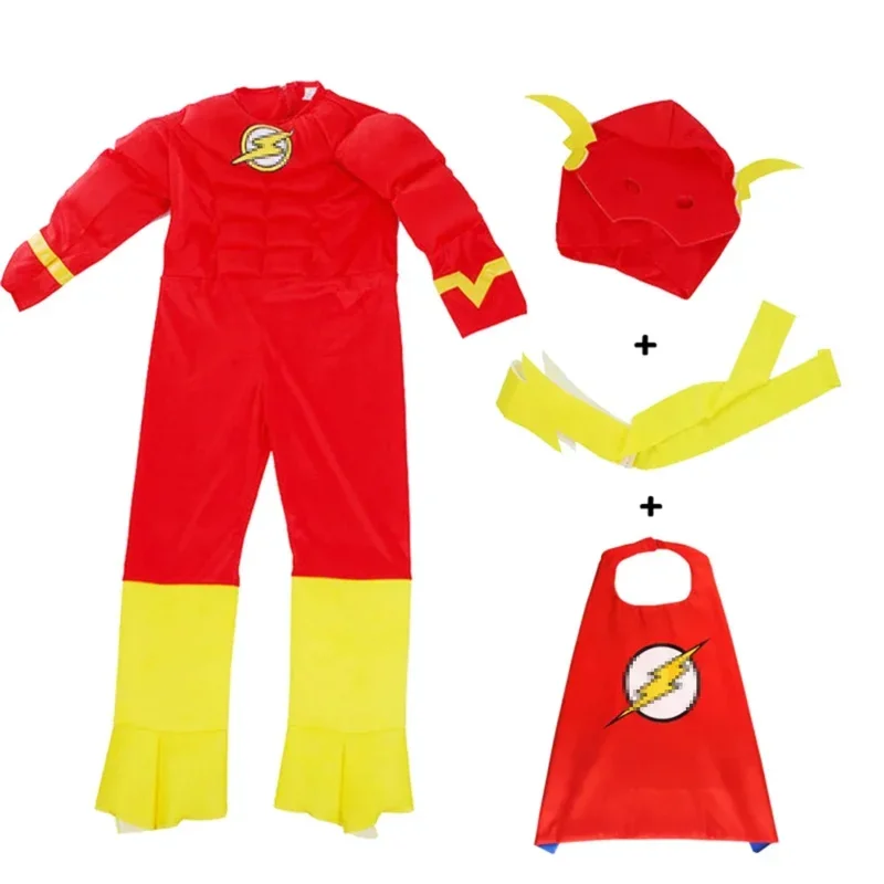 Bambini Flash Man Muscle Supereroe Fancy Dress Bambini Fantasy Movie Carnevale Festa Costumi Cosplay Set Tute