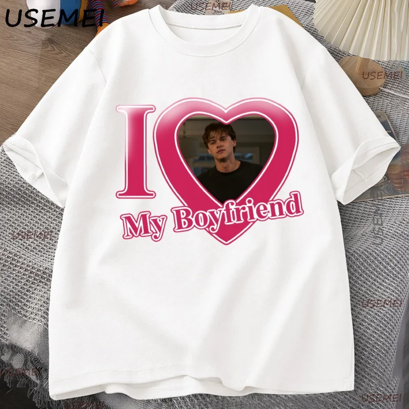 Camiseta del equipo Conrad I Love My Boyfriend, Camiseta informal de algodón de manga corta con cuello redondo, camiseta estampada para parejas, ropa para mujer