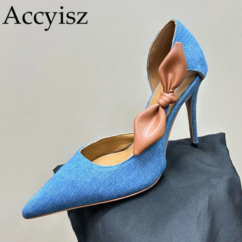 

Spring Pointed Toe Sandals Women's Suede Bowknot Shallow Mouth Single Shoes Thin High Heels Sandalias Sexy Party Dress Shoes