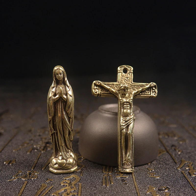 Pure Brass Cross Jesus Car Key Chain Pendant Men Fashion Handmade Braied Rope Lanyard Motorcycle Keychain Hangings Jewelry Gifts