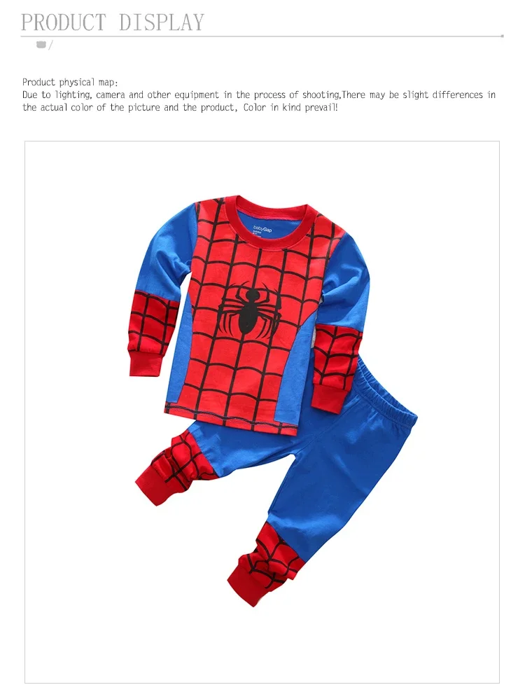 Nowa piżama dziecięca Spiderman zestaw dziecięcy Sleepers Hero kolekcja zestaw chłopcy dziewczęta Cartoon bielizna nocna z długim rękawem 2-7T