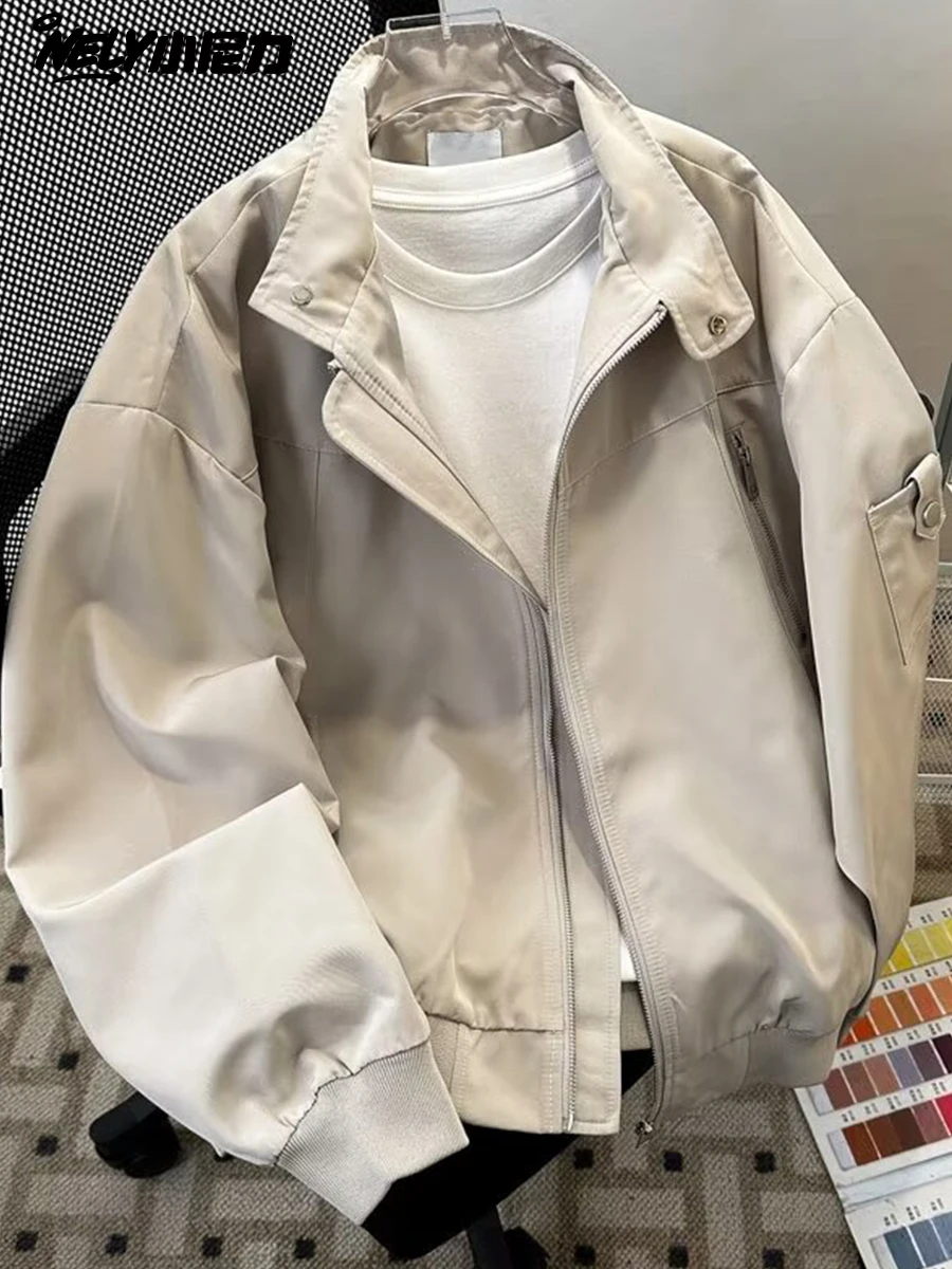 

ex American High Street Sle Pilot Jaet Zipper Design Baseball Outerwear Stand Collar Workwear Faionable Spring Autumn