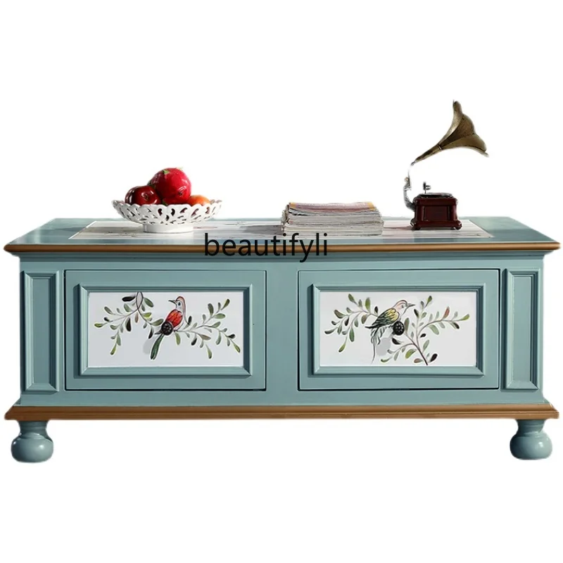 

American Idyllic Painted Living Room Long End Table 1.2 M Rectangular Tea Table Solid Wood Drawer Storage