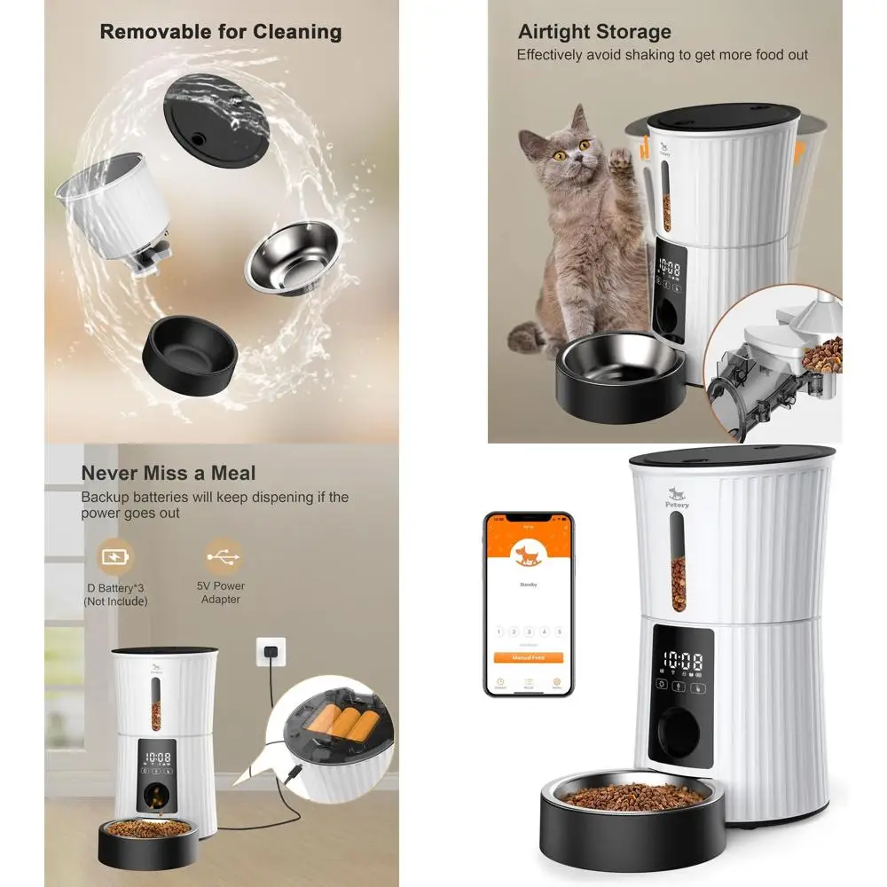 

Умный Wi-Fi дозатор сухого корма для кошек и собак на 4 л - 10 ежедневных порций, пакет с осушителем, двойное питание, голосовой рекордер