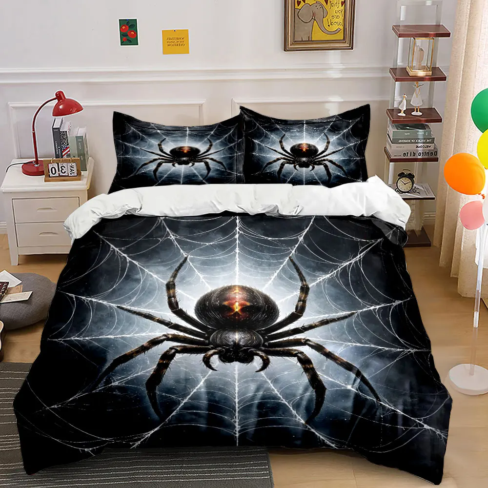 

Black spider with symmetric web Pattern Duvet Cover Set Digital Print Colorful Polyester Bedding with Zipper Closur for gifts