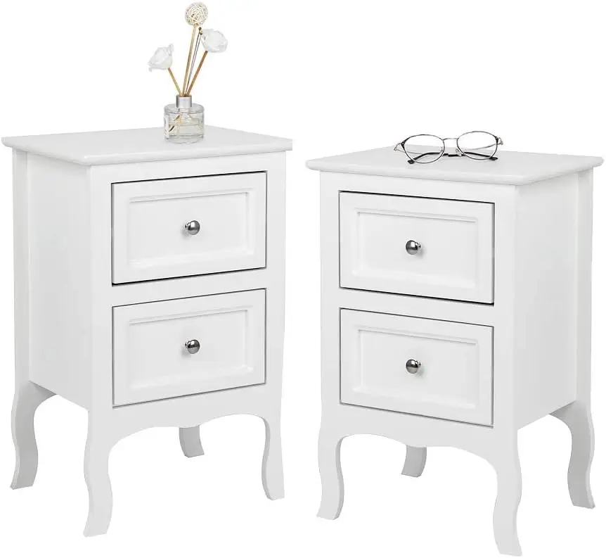 White Nightstand Set of 2, Nightstands with 2 Drawers, Bed Side Table/Night Stand, Small Nightstand for Bedroom, Small Sp