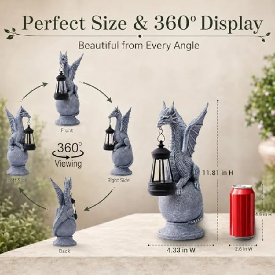 Solar Dragon Garden Statue: Weatherproof Resin Figurine with Warm Glow Lantern - Outdoor Decor for Yard Pathway Patio Porch Bal