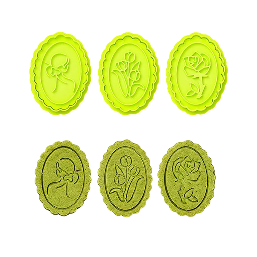3PCS Lace Ellipse Shape Cookie Molds Rose,Tulip,Goddess Pattern Cookie Stamps Set DIY Baking Cookies Homemade Cookie Molds