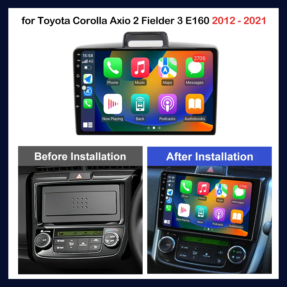 Car Video Multimedia Player, Navegação GPS, Wi-Fi, Sistema Android, DSP Stereo para Toyota Corolla Axio 2, Fielder 3, E160, 2012-2021