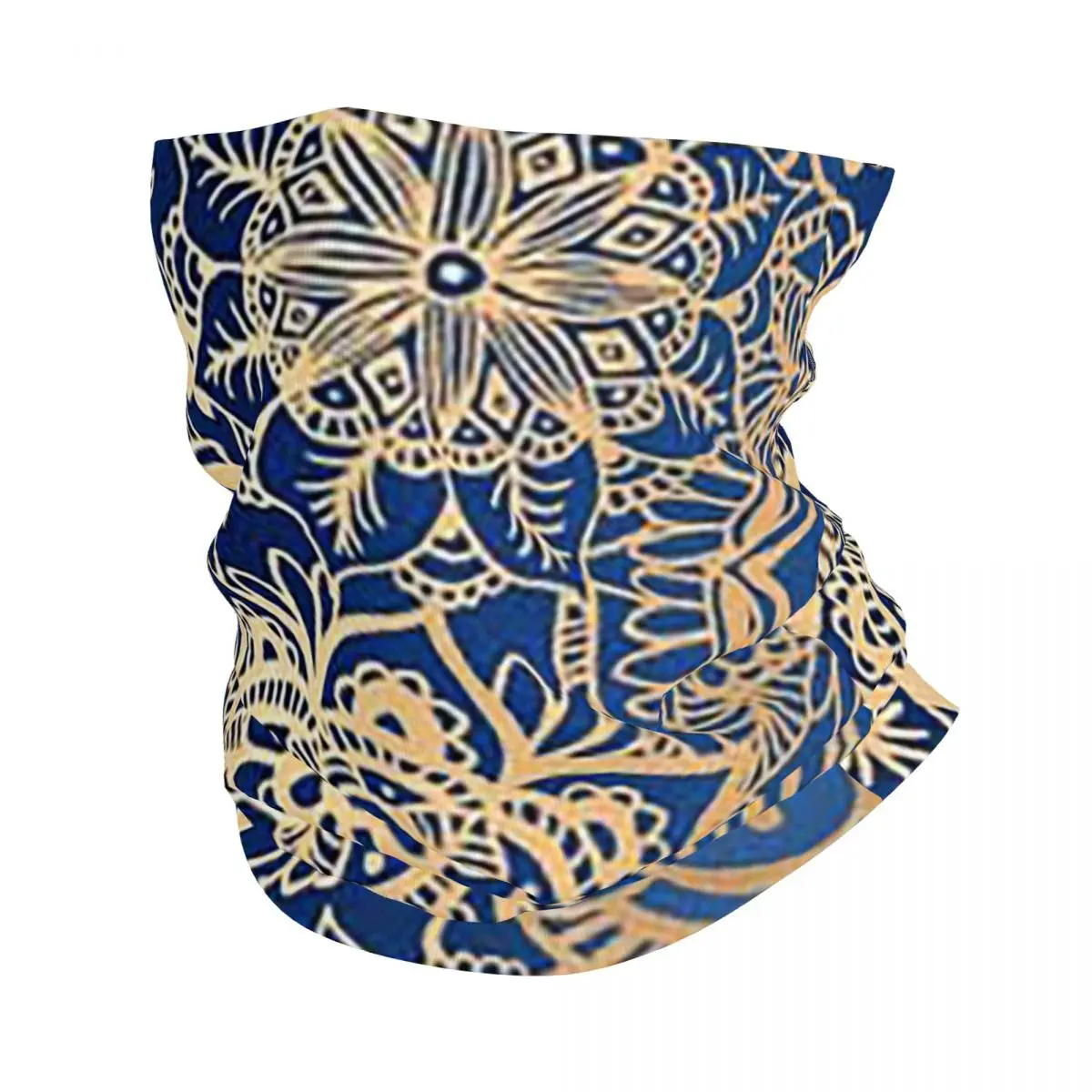 Blue And Gold Mandala Pattern Bandana Neck Gaiter Printed Wrap Scarf Warm Cycling Scarf Hiking Fishing Unisex Adult Washable