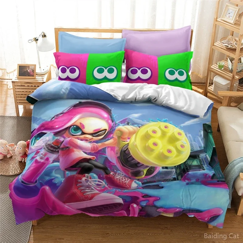 Shooting Games Splatoon 3d Bedding Set Cartoon King Duvet Cover Set Pillowcase Twin Full Queen King Bed Linen Set Drop Shipping