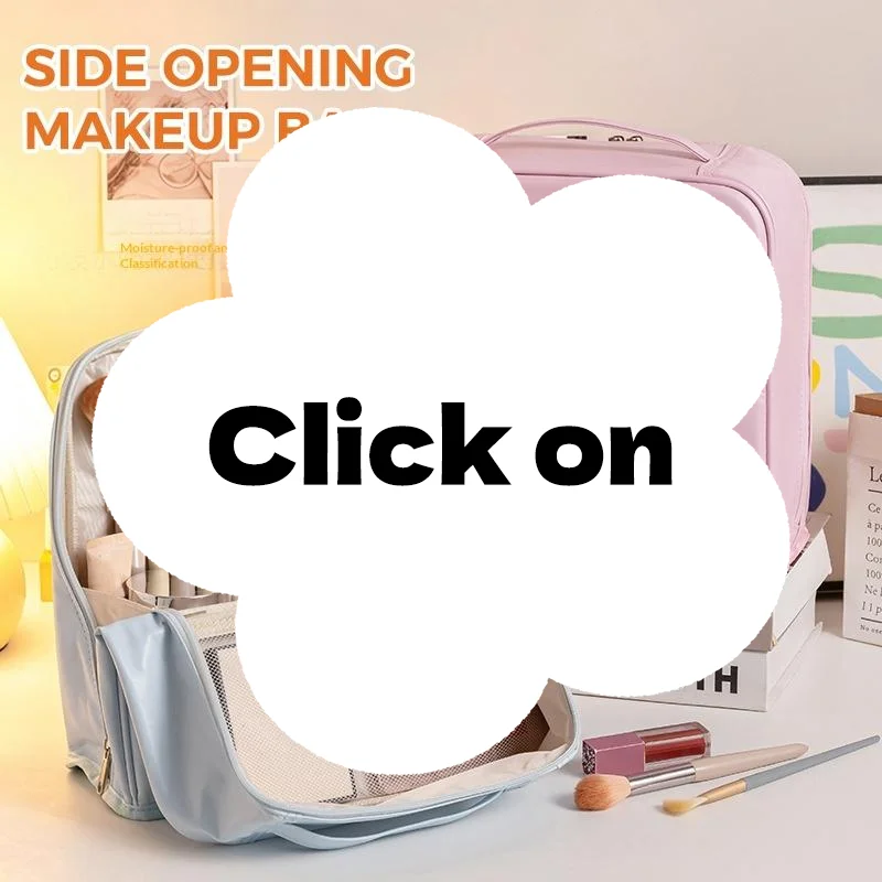 Large Capacity Waterproof Standing Cosmetic Bag with Mirror, Women's Travel Makeup Storage Organizer