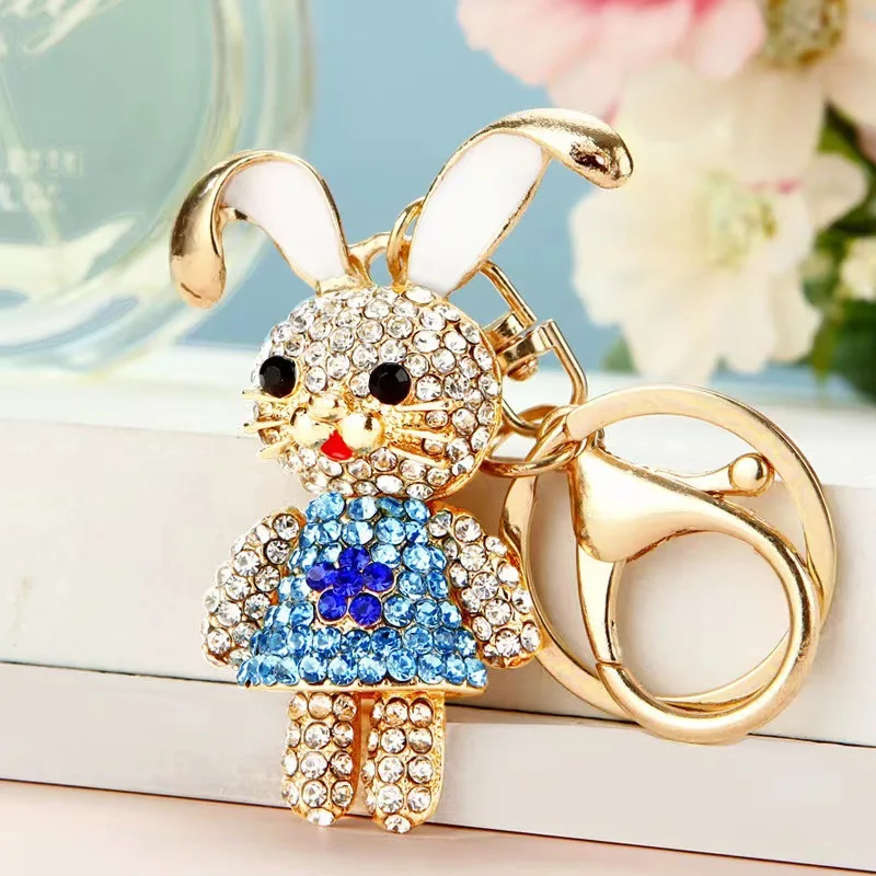 Luxuriöser Metall-Strass-Schlüsselanhänger mit Weißem Kaninchen, Auto-Anhänger, Kaninchen-Rucksack-Schlüsselkette – Detail 2