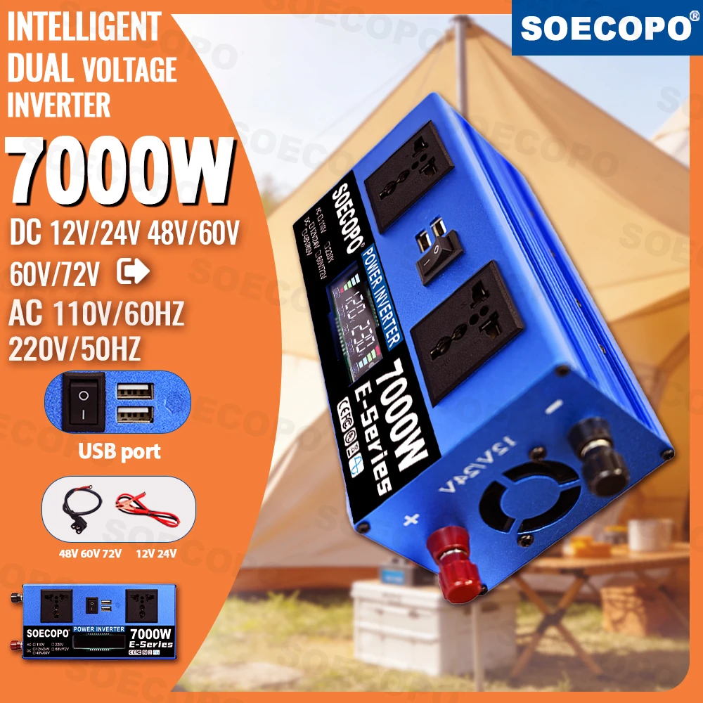 6000W-10000W Car Inverter 12V 24V to 110V 60Hz Voltage Converter Power Inverter with USB Charger for Home Solar System Generator