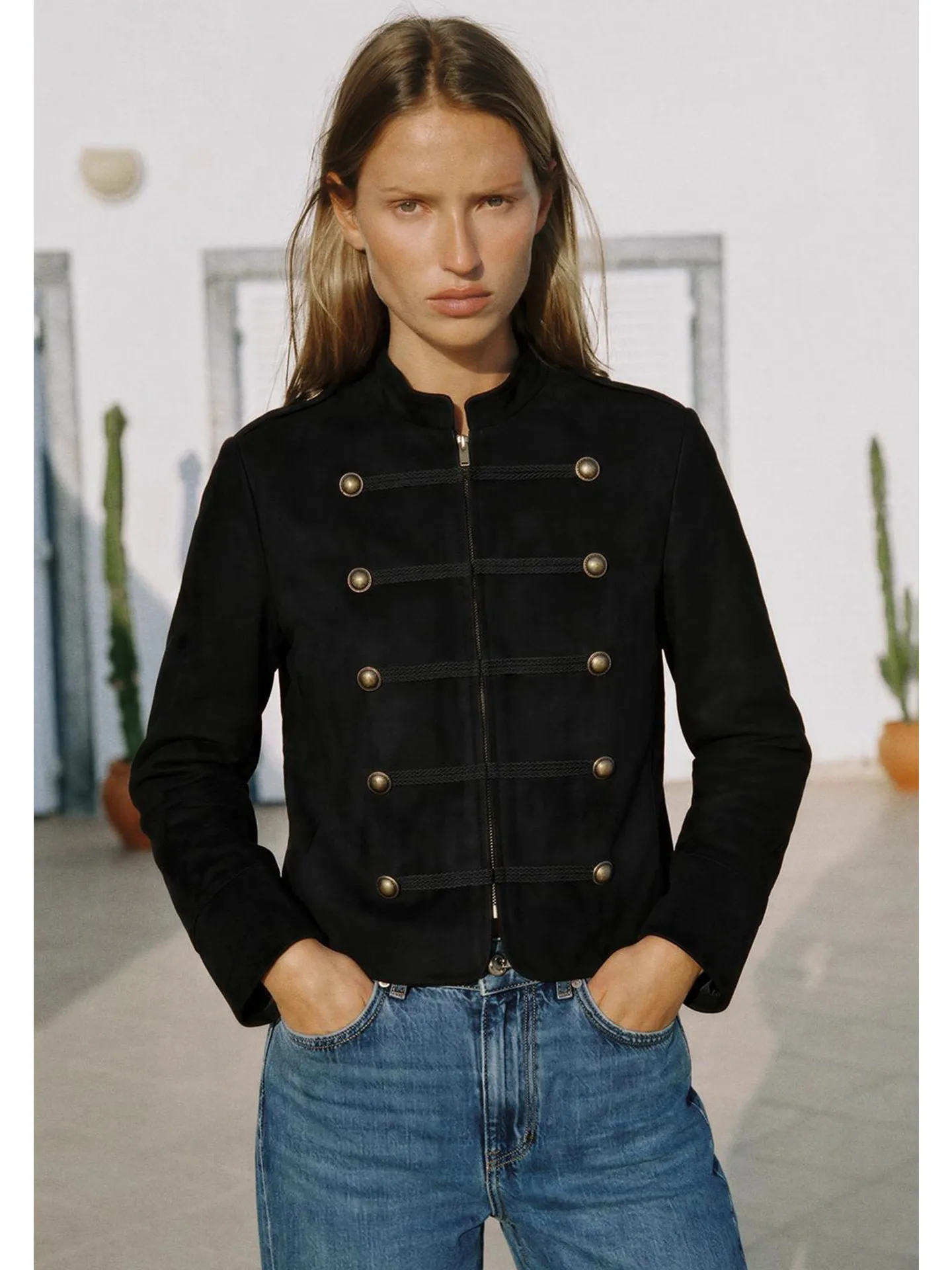 Autumn New Arrival Women's Casual Style Long Sleeve round Neck Rope Knot Decoration Zipper Jacket Outerwear Polyester Fiber