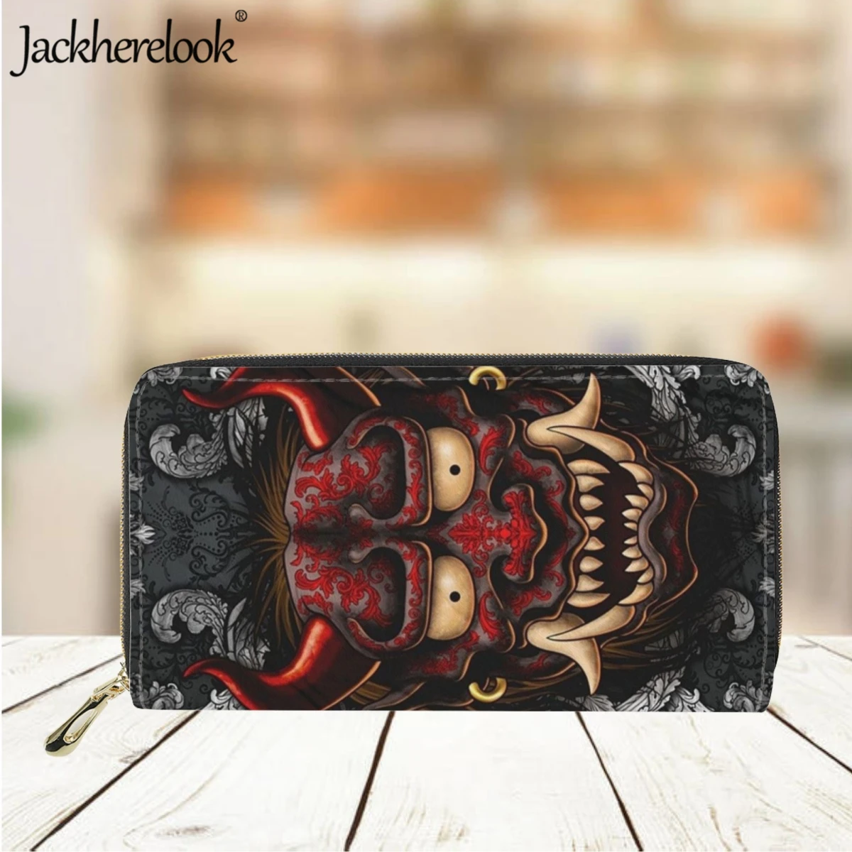 Jackherelook Fashion Classic Women's Long Wallet New Japanese Ghost Design Printed Leather Luxury Bank Card Holder Purse Clutch