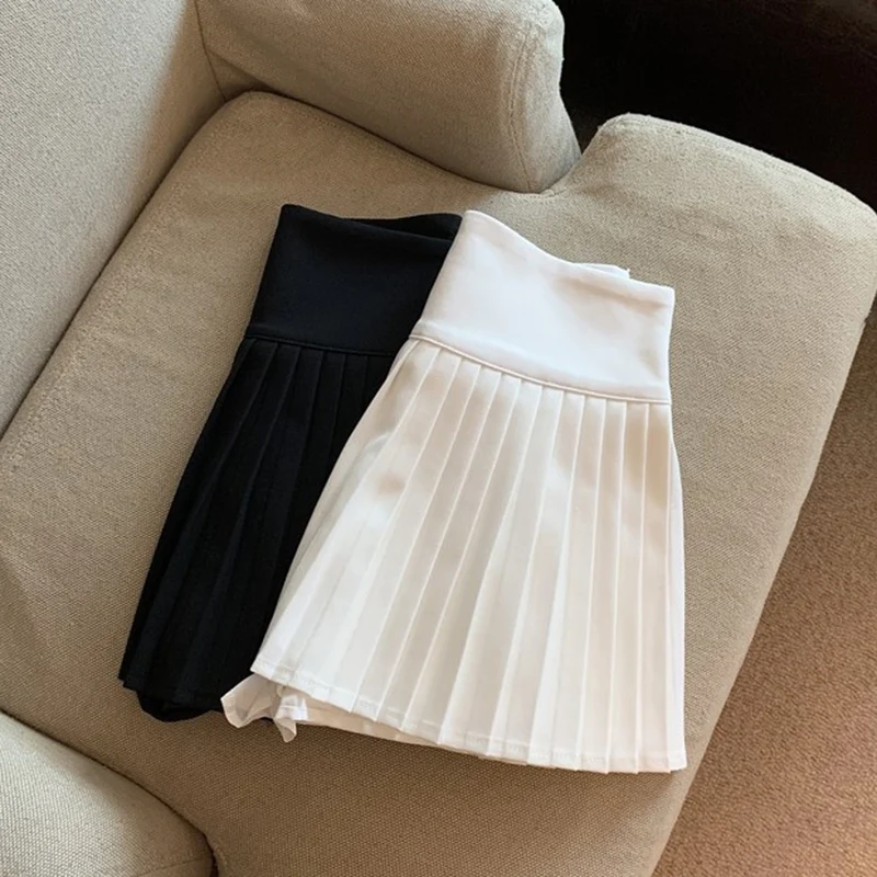 Black White High Waist Pleated Skirts Women 2026 Summer Side Zipper Sexy Mini Skirt Woman Korean Slimming Dance Shorts Skirt