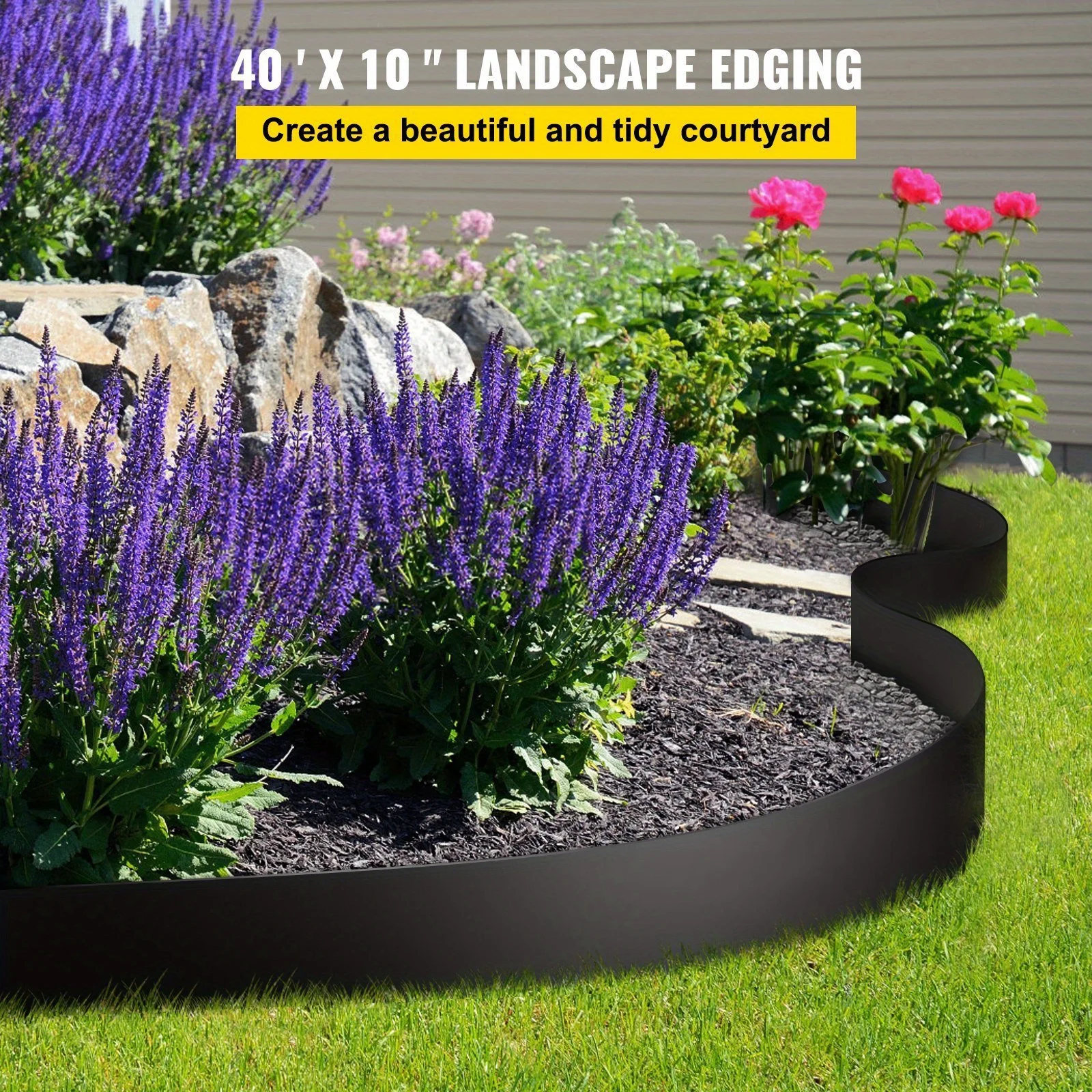 Landscape Edging, 10 inch Depth 40 ft Total Length, Recycled HDPE Coiled Terrace Board, Flexible Bender Border