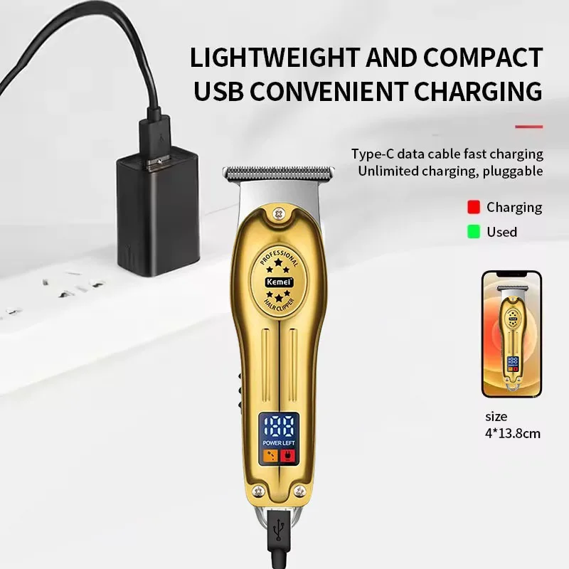 Kemei KM-678 Portable Mini Electric clippers Professional Metal Hair Clipper LCD Display Trimmer Rechargeable HairCutter Machine