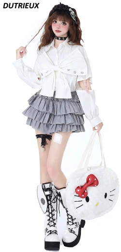 Elegant Blouse Female Fashion Sweet Cute Girl Casual Shirt Three-Dimensional Detachable Bow Spring and Autumn Women's Tops