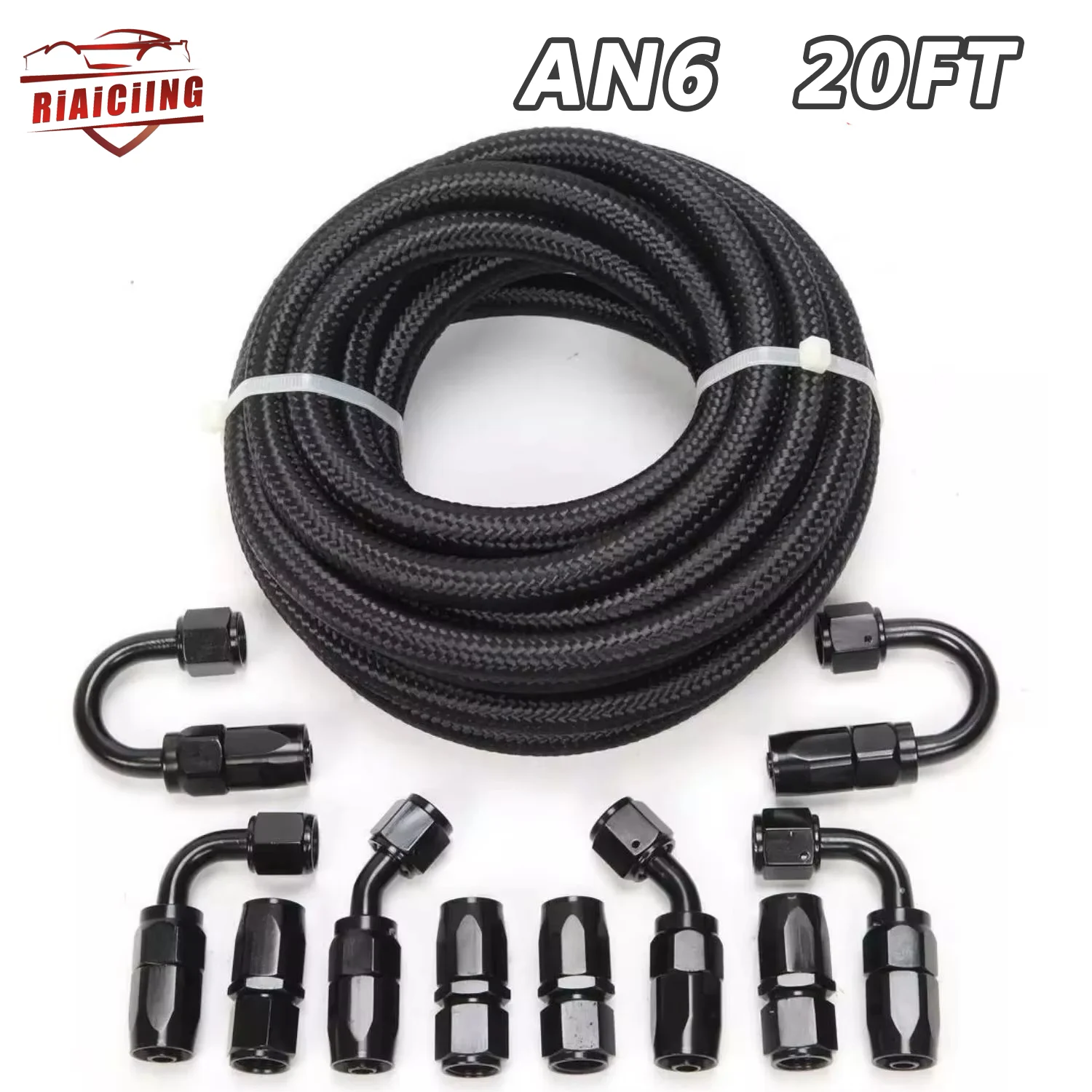 Stainless Steel 20FT 6M 6AN Black Braided Oil Fuel Hose Line 20 Feet +Swivel End Fitting Racing Car Engines and Spare Parts