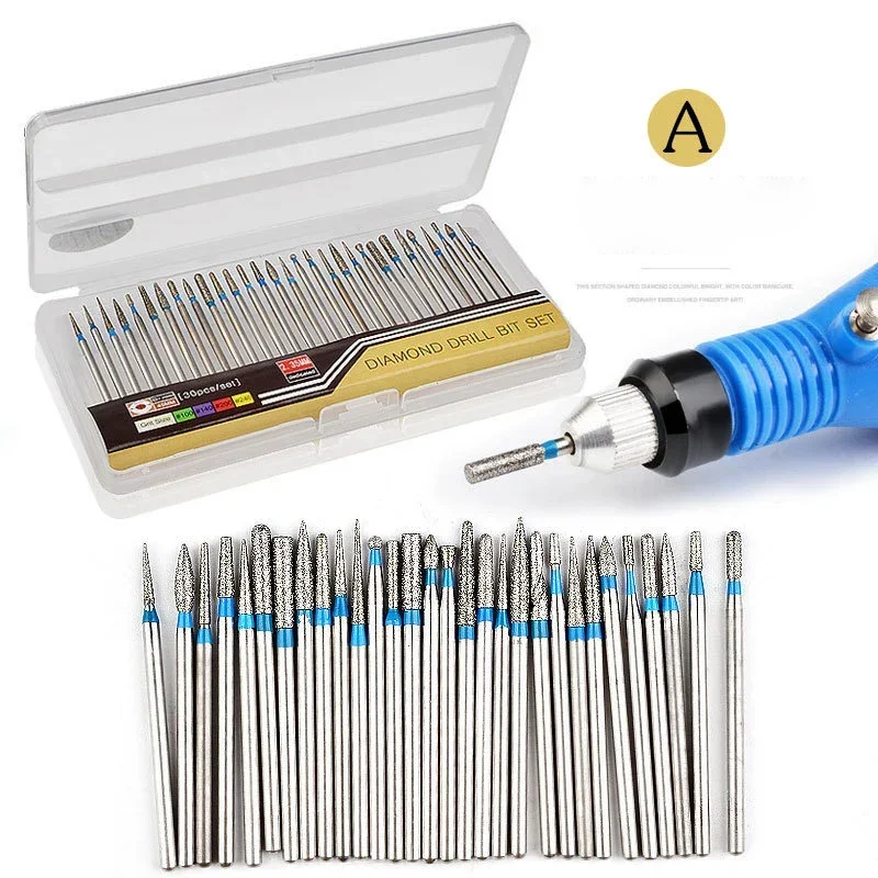 30Pcs Diamond Nail Drill Bits Rotary Electric Nail Drill Machine Milling Cutter Pedicure Manicure Polishing Strong Nail File