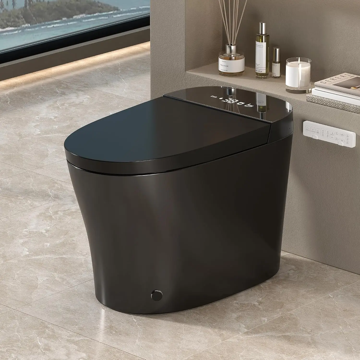 Smart Toilet with Bidet Built in, ADA One-Piece Toilet Auto Open/Close & Flush, Heated Seat, Front & Rear Wash, LED, Customized