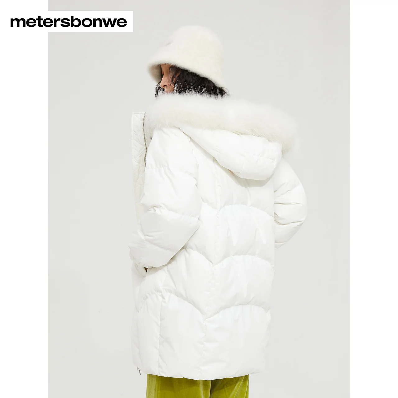 Metersbonwe-Chaqueta de plumón con capucha de longitud media para mujer, ropa gruesa y cálida, plumón de pato 80%, cuello de pelo de Marta,