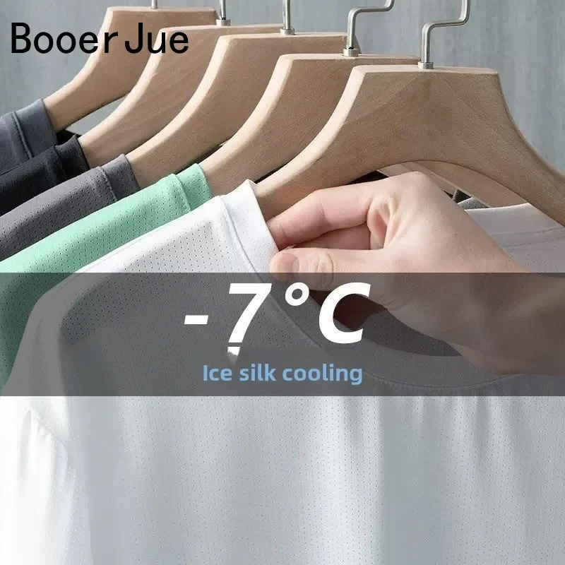 Outdoor 5XL Sommer Eisseide Herren T-Shirt Kurzarm Rundhals Atmungsaktiv Dünn Sport Lauf Schnelltrocknend Weich Elastisch – Detail 6