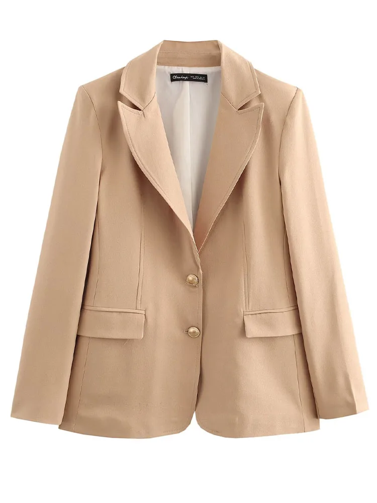 

Nice Spring New Arrivals Women's Wear Slim Fit Simple Metal Button Long Sleeve Suit Jacket With Shoulder Pads