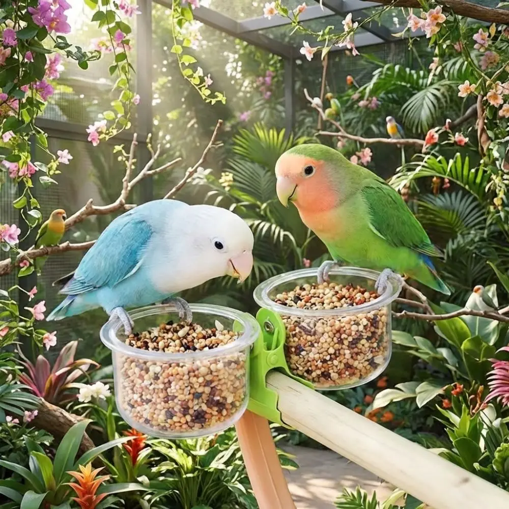 

Transparent Bird Cage Feeder Wear-resistant With Clip Parrot Food Bowl Feeding Basin Non-slip Water Bowl Small Pet Bird