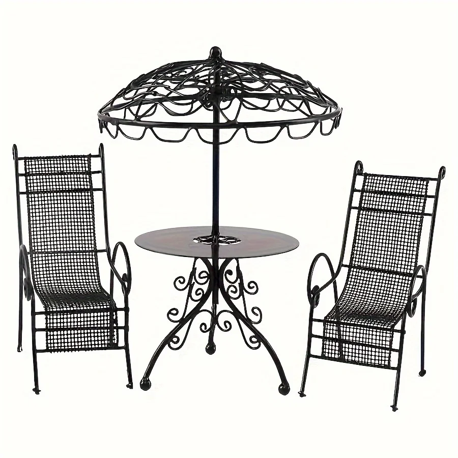 

1set 1/12 Scale Dollhouse Mini Iron Art Table and Chair Set Model Garden Outdoor Home Decor Ornament Accessory Furniture Model