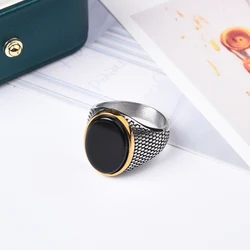 Men's/Women 316LStainless Steel Onyx Texture Gilded Rings Classic Fashion Trend Jewelry High Quality Products