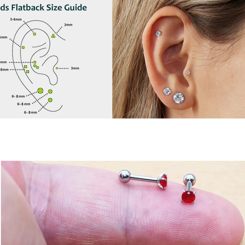316l Stainless Steel Earrings Screw-back Cubic Zircon Stud 3MM O-Red Classical Style Hypoallergenic For Women