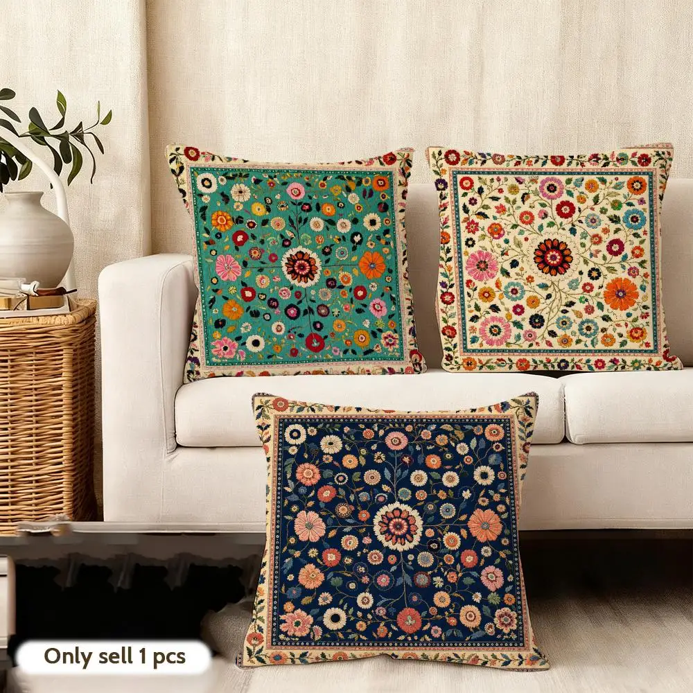 Funda de Cojín Persa Suzani, Suave y Afelpada, Impresa por Ambos Lados, Decorativa para Sofá, Extraíble, Lavable, Regalo Decorativo