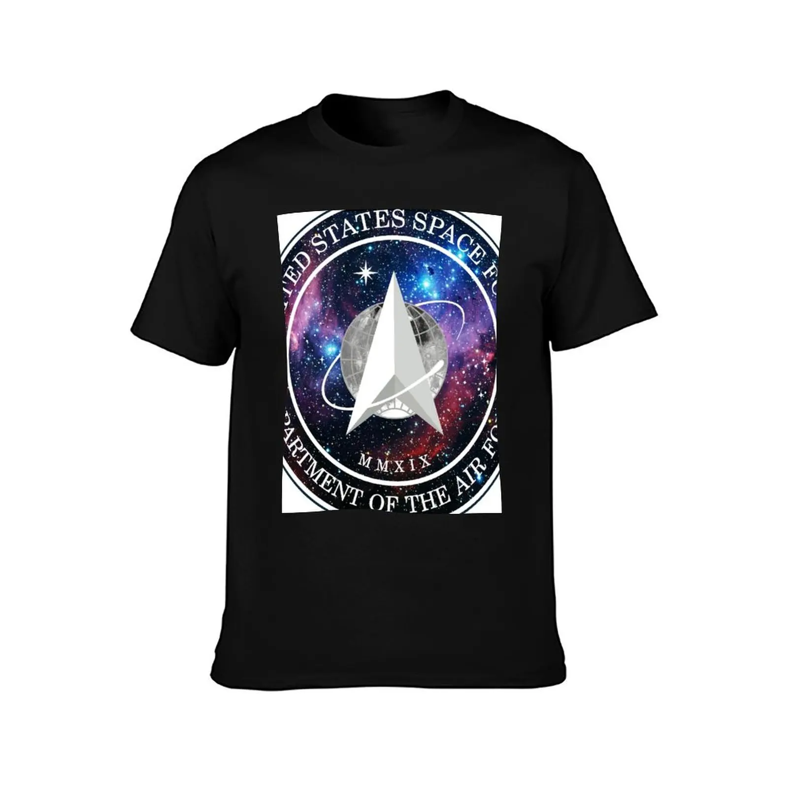 US Space Force Official Logo Design - Running Chicken Nebula Galactic Universal Stars Print T-Shirt Long Lasting Casual T-Shirt